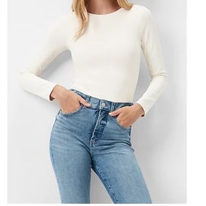 NWT EXPRESS BODY CONTOUR DOUBLE LAYER CREW NECK BODYSUIT - Cream - Large